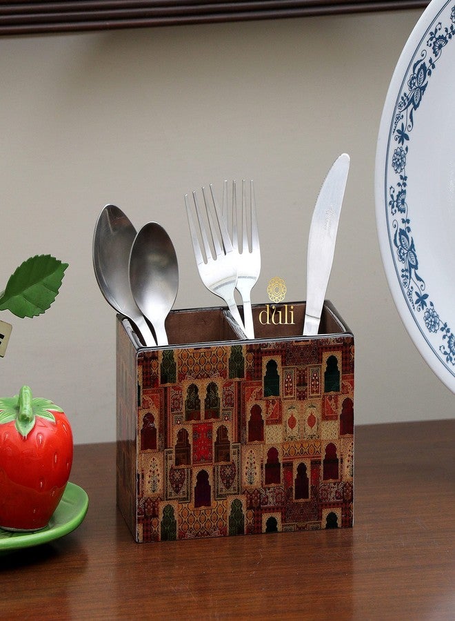 DULI Engineered Wood Multicolorpurpose Stand, Cutlery Holder, Spoon Stand, Table Organizer With 2 Sections, Chammach Stand (10Cm X 15Cm, Jharoka), Utensils - Image 2